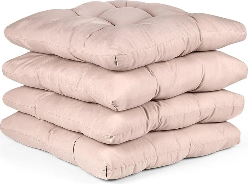 Bluenity 4-Piece Pouf Soft Chair Cushion 4 Quilted 42X42 cm Powder