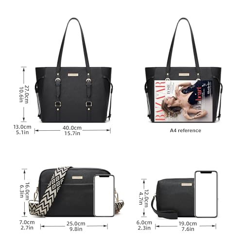 Lovematch Women Fashion Synthetic Leather Handbags Tote Bag Shoulder Bag Top Handle Satchel Purse Set 3pcs - Image 4