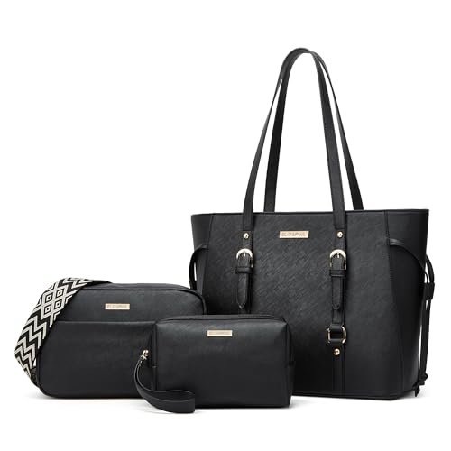 Lovematch Women Fashion Synthetic Leather Handbags Tote Bag Shoulder Bag Top Handle Satchel Purse Set 3pcs - Image 1