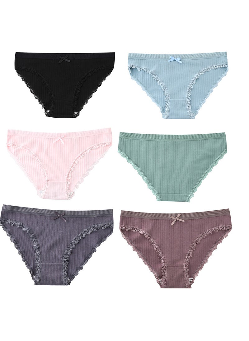Zeemey 6-Piece Cotton Bikini Breathable Panties Low Waist Fashionable Ladies Panties