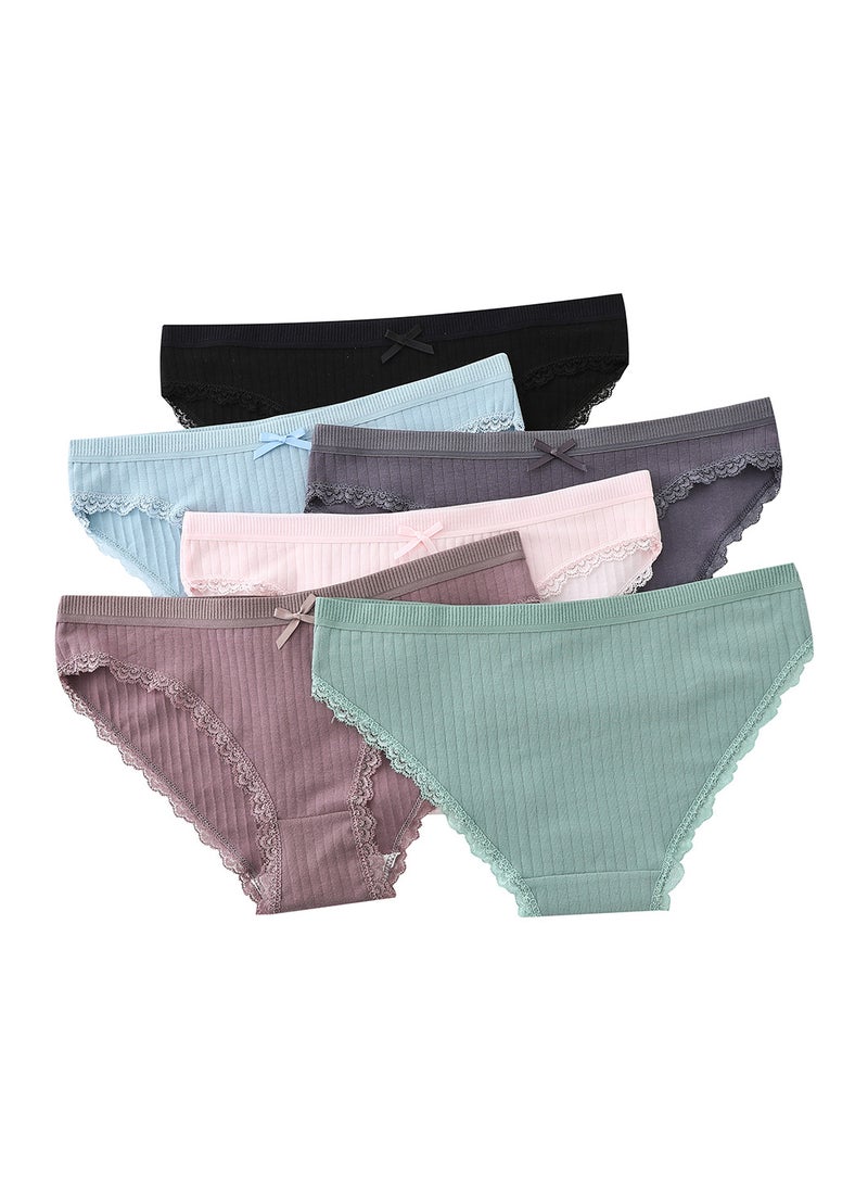 Zeemey 6-Piece Cotton Bikini Breathable Panties Low Waist Fashionable Ladies Panties