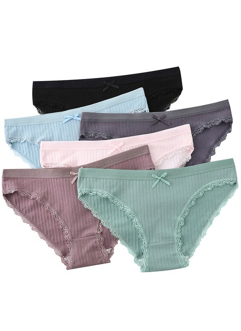 Zeemey 6-Piece Cotton Bikini Breathable Panties Low Waist Fashionable Ladies Panties