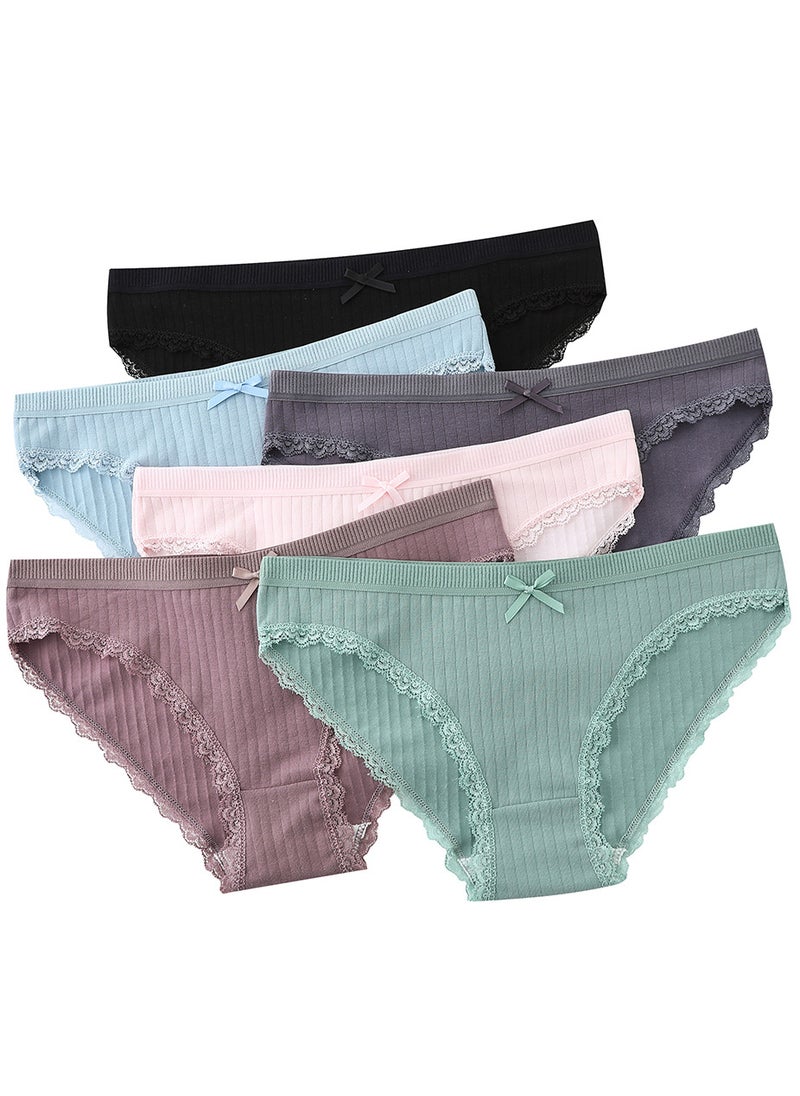 Zeemey 6-Piece Cotton Bikini Breathable Panties Low Waist Fashionable Ladies Panties