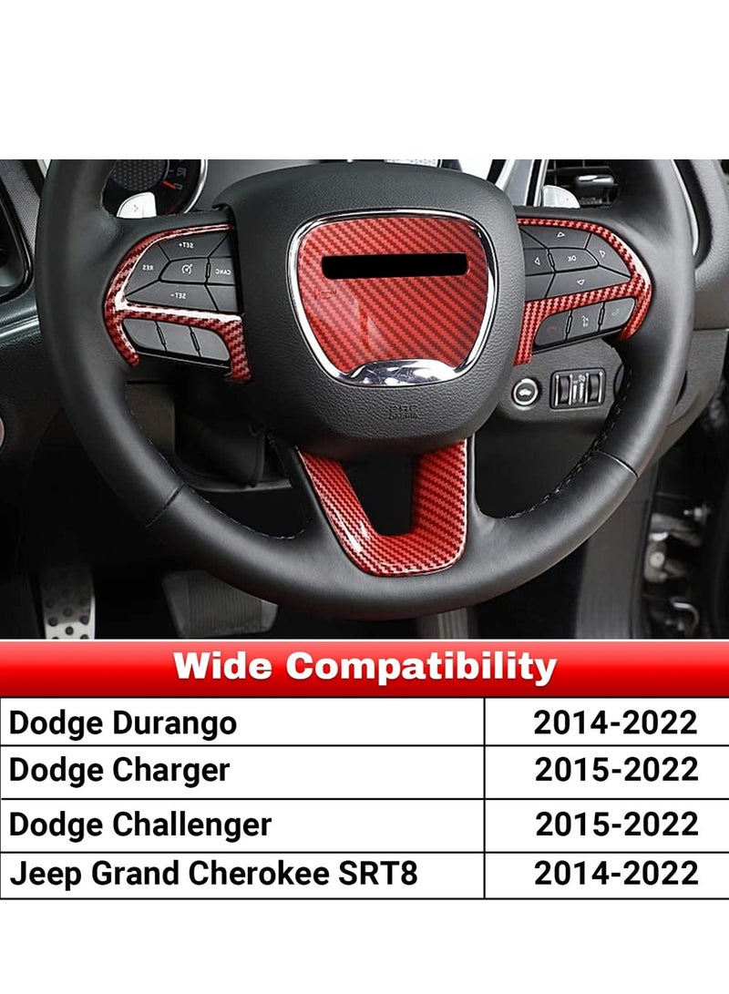 كابتن تيك KASTWAVE Carbon Fiber Steering Wheel Cover Trim - 4Pcs Interior Accessories for Dodge Charger, Challenger, Durango & Jeep Grand Cherokee SRT8 (Red) - Image 3