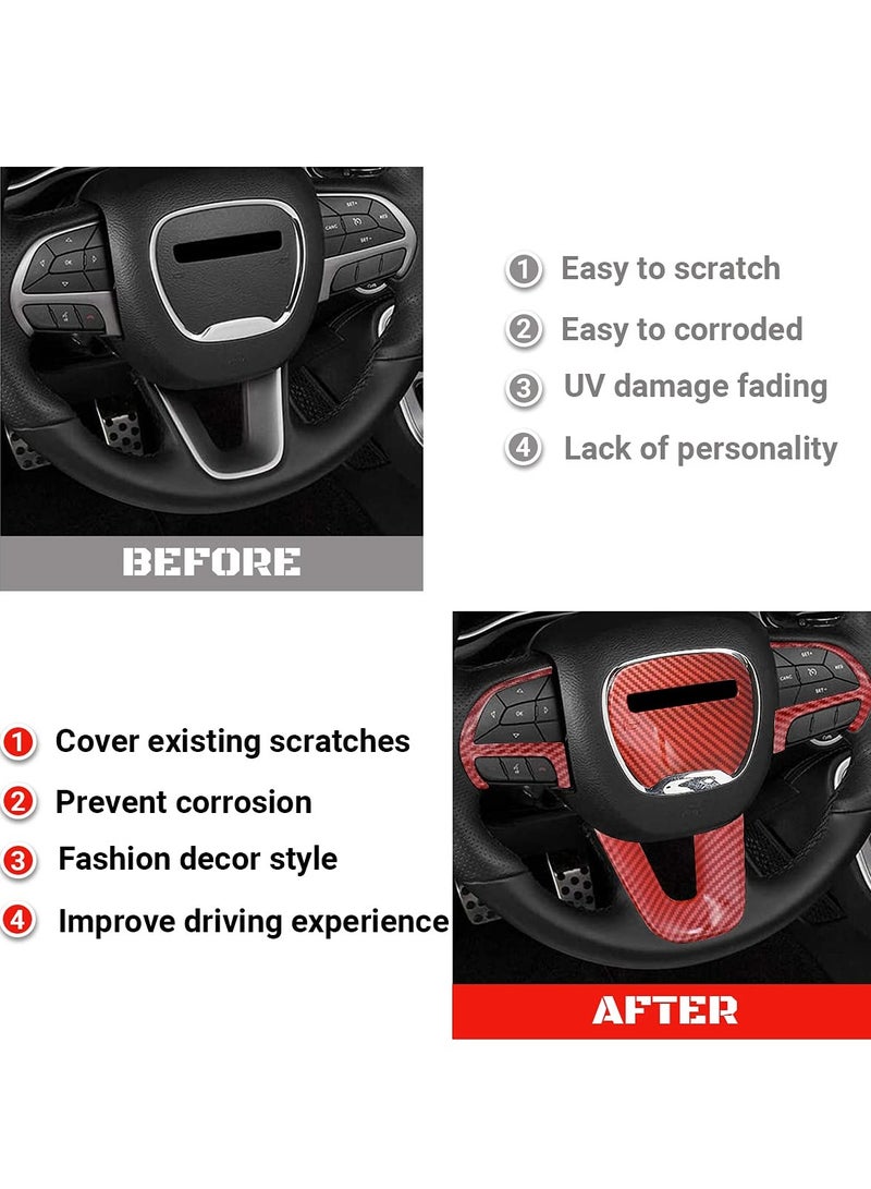 كابتن تيك KASTWAVE Carbon Fiber Steering Wheel Cover Trim - 4Pcs Interior Accessories for Dodge Charger, Challenger, Durango & Jeep Grand Cherokee SRT8 (Red) - Image 4