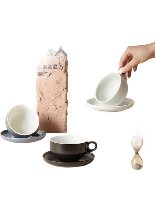 Simelo Ceramic Coffee Cup Set With Latte Art, Large Diameter Cups And Saucers For Afternoon Tea, Blue Mountain White - Image 2
