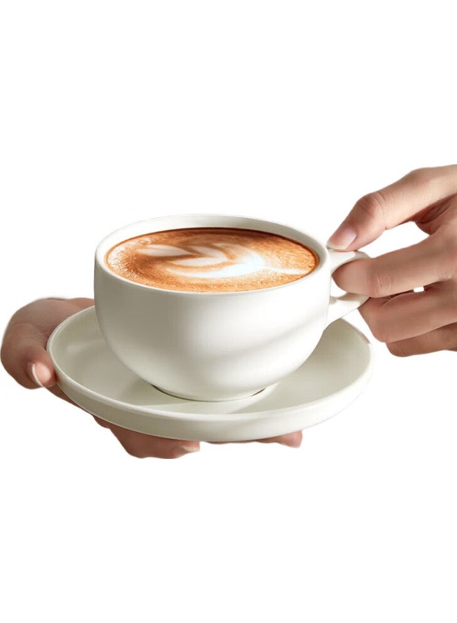 Simelo Ceramic Coffee Cup Set With Latte Art, Large Diameter Cups And Saucers For Afternoon Tea, Blue Mountain White - Image 1