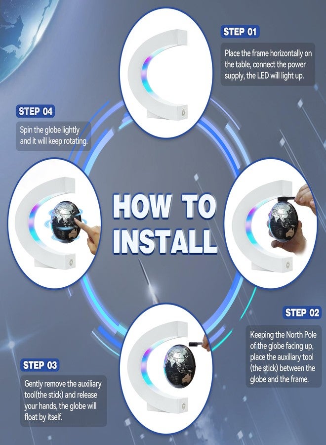 Flagest Magnetic Levitating Globe with LED Light, C Frame Floating World Globe Lamp, Cool Gadgets for Men Boys and Girls, Cool Stuff Tech Gifts for Office Bookshelf Home Desk Decor - Image 3