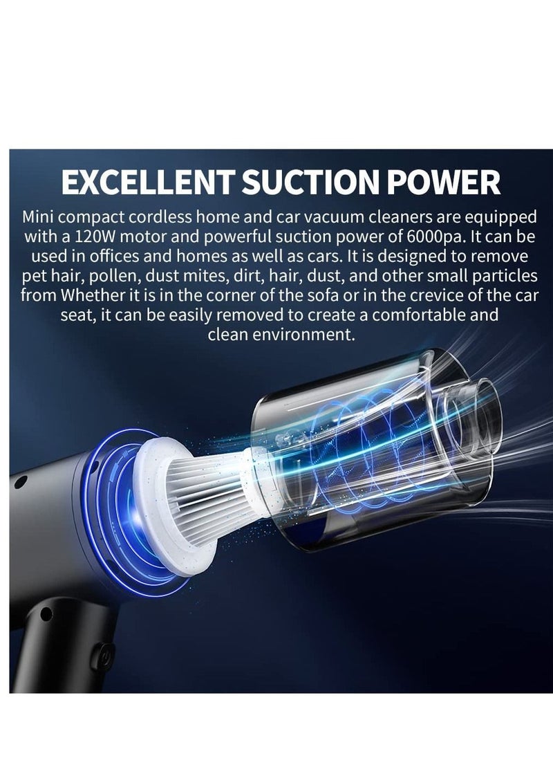 Wireless Handheld Vacuum Cleaner 6000Pa High Suction Power, Twin Turbine Motors Four Types of Suction Styles Portable Home and Car Accessories Cordless Handheld Vac Cleaning Device