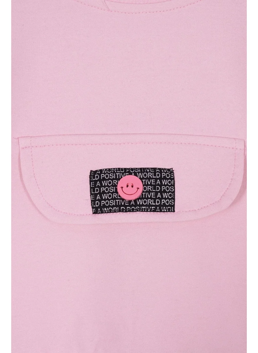 Zepkids Bike Neck Long Sleeve Front Ornamental Pocket Flap Light Pink Color Tracksuit
