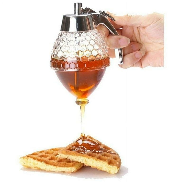 Ameedarshan Transparent Acrylic Honey Syrup Dispenser with Stand Honey Container Beautiful Comb Shaped Oil Pot No Drip Honey Dispenser with High Capacity Pack of 1 - Image 2