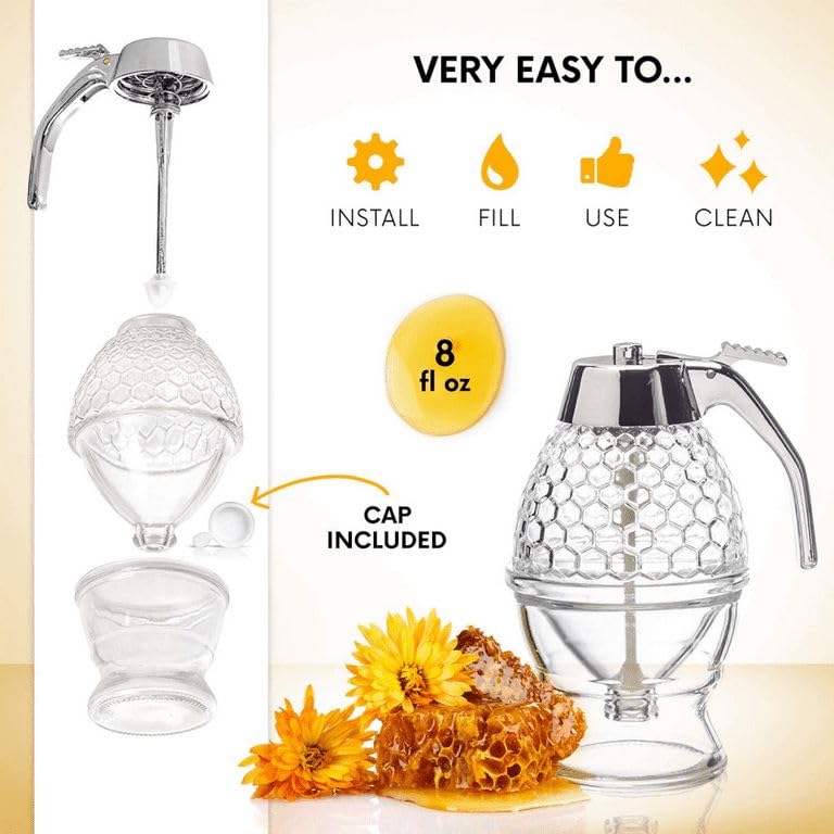 Ameedarshan Transparent Acrylic Honey Syrup Dispenser with Stand Honey Container Beautiful Comb Shaped Oil Pot No Drip Honey Dispenser with High Capacity Pack of 1 - Image 4