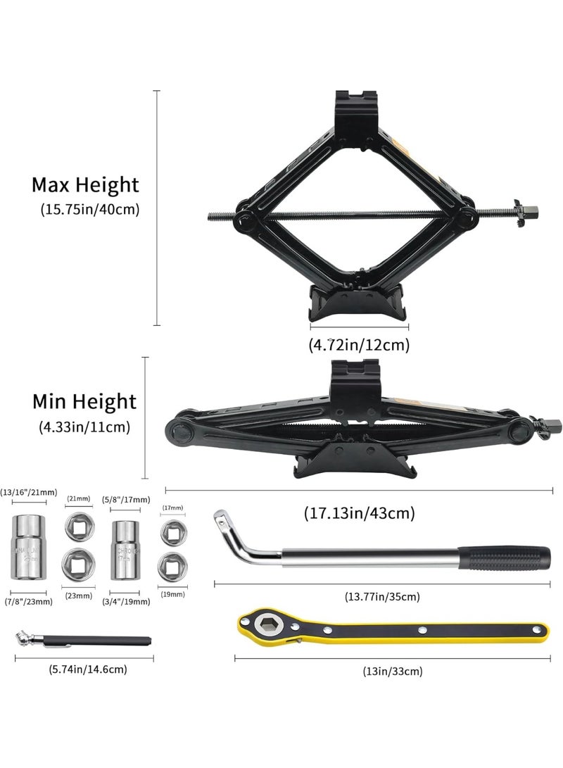 طقم رافعة سيارة (جاك) 2 طن - أداة طوارئ شاملة - رافعة مقص قوية للخدمة الشاقة - عملي للسيارات والـ SUV - Image 2