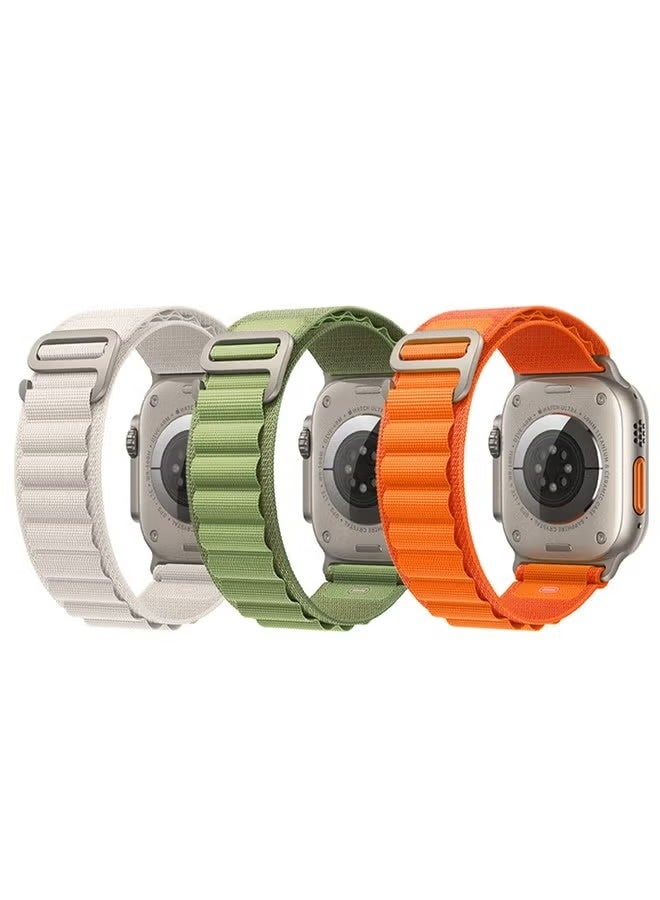 3Pack for Apple Watch Alpine Loop Band 49mm/45mm/44mm Nylon Woven Sport Strap Compatible with iWatch Series 8/Ultra/7/SE/6/5/4/3/2/7 White/Green/Orange