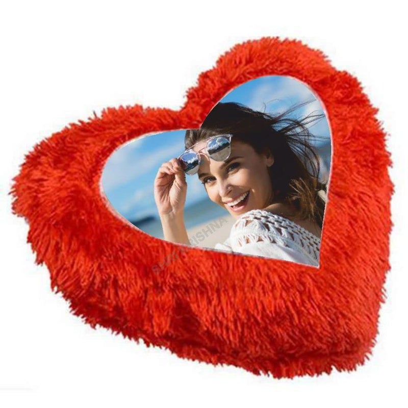SHRI KRISHNA Heart Red Fur Pillow PersonalizedCustomized Photo Print PillowCushion Pillow Valentine Day Anniversary Key Chain Free Krishna Standard - Image 1