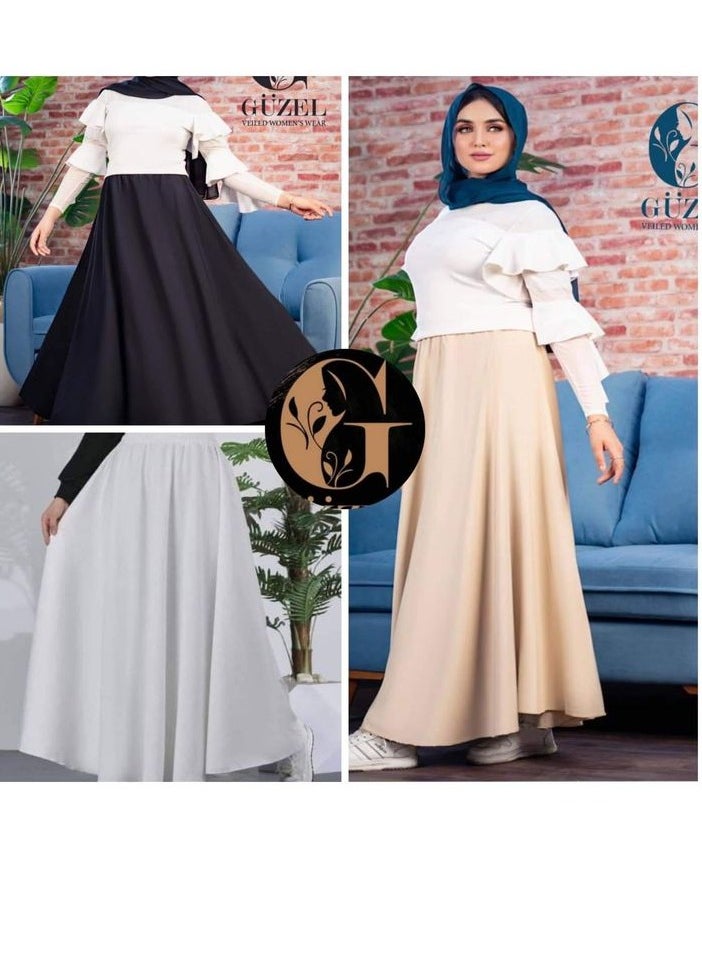 Generic - Double flared skirt, imported first-class Rosaline crepe fabric from Guzel - not see-through - white - free size - Image 1