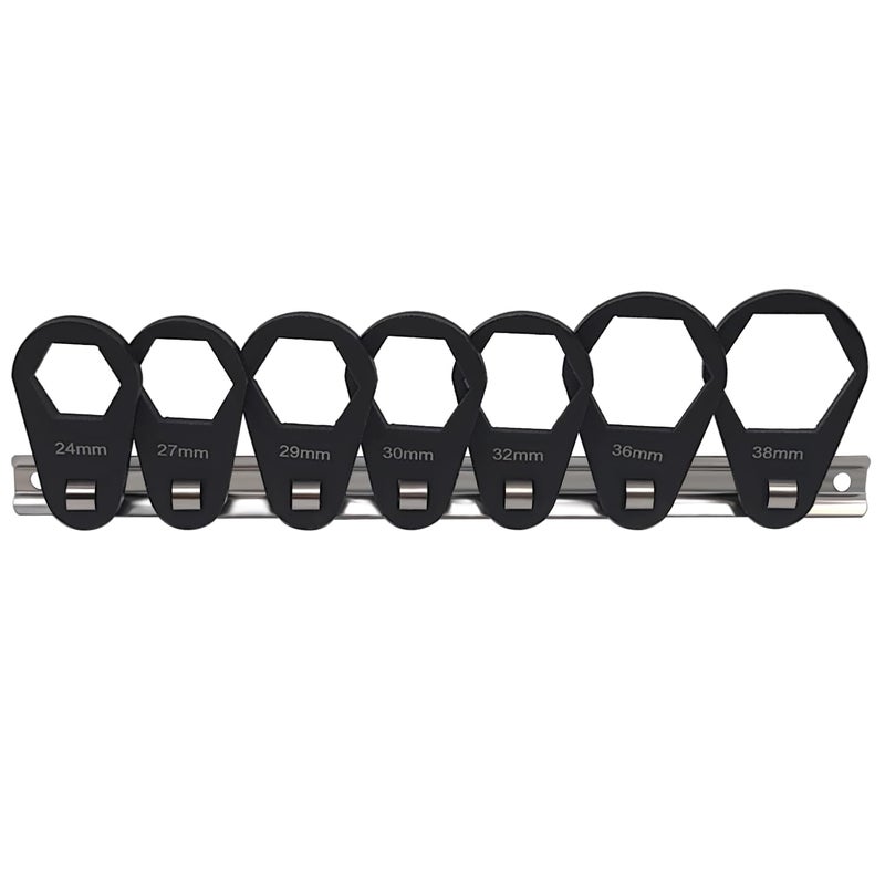 JEUCLEL 7PCS 6 Point 38 Drive Oil Filter Offset Cap Wrench Set Crows Foot Ring Set Universal 2438mm Crowfoot Nut Wrench with Clipon Organizer for Nut Removal and Mechanics Automotive Repair Work - Image 2