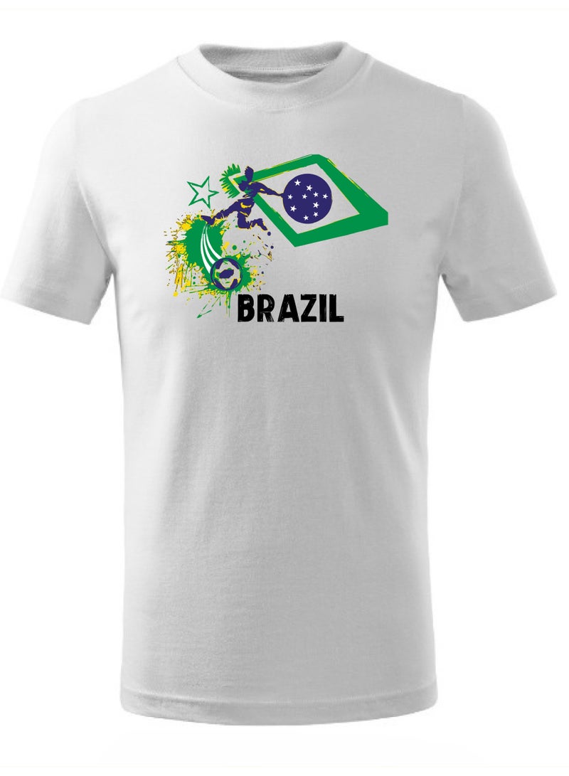 Brazil Football Team World Fans printed T shirts Supporting The Team Football Team Jersey T shirts For Men | Women | Kids to win the cup (White)  - Image 1