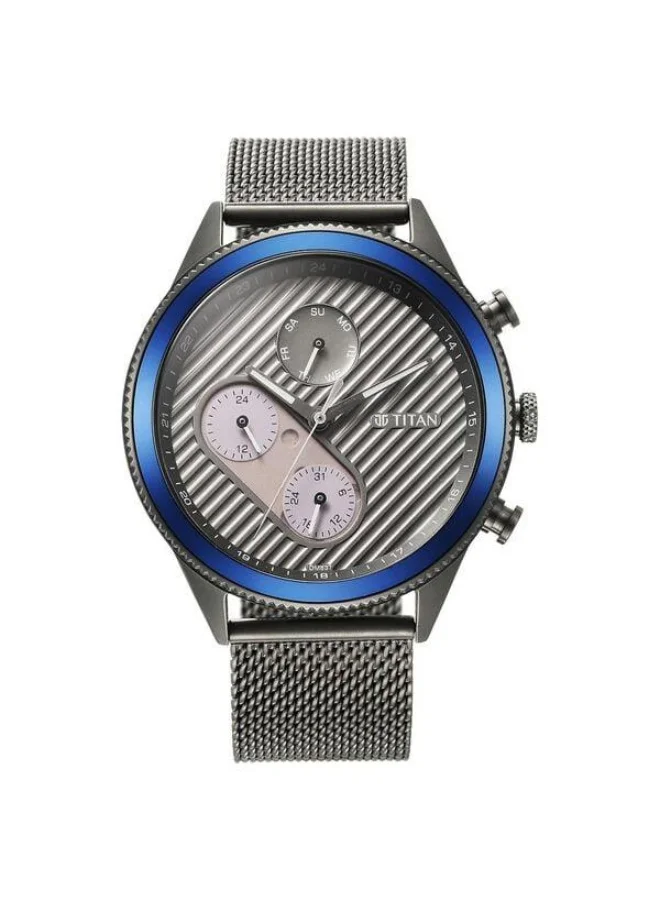 تيتان ساعة يد رجالية ستانلس ستيل بعقارب دائرية - 1814KM01 - 52.9 مم