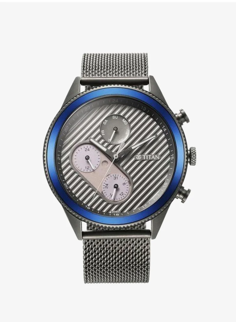 TITAN Quartz Multifunction Anthracite Dial Grey Stainless Steel Strap Watch for Men - 1814KM01