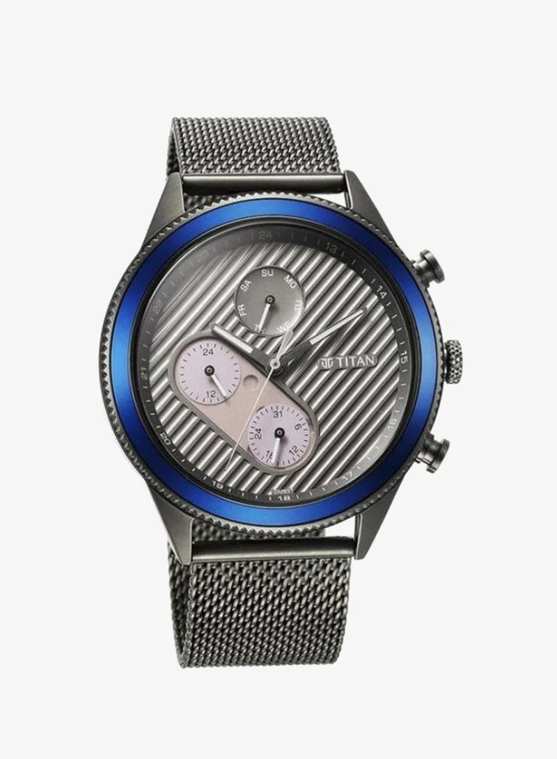 TITAN Quartz Multifunction Anthracite Dial Grey Stainless Steel Strap Watch for Men - 1814KM01