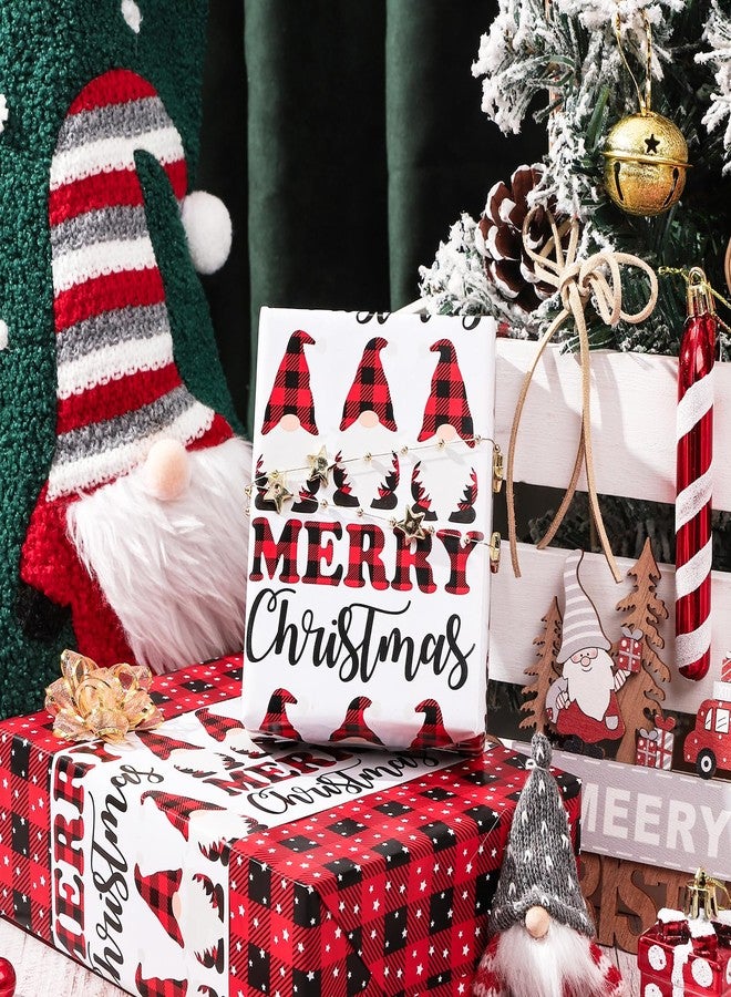LeZakaa Christmas Red Wrapping Paper Jumbo Roll, Merry Christmas Lettering, Gnome & Red-black Buffalo Plaid Reversible Design for Festive Winter Holiday, Family Gathering, 30 in x 100 ft(250 sq.ft.) - Image 5