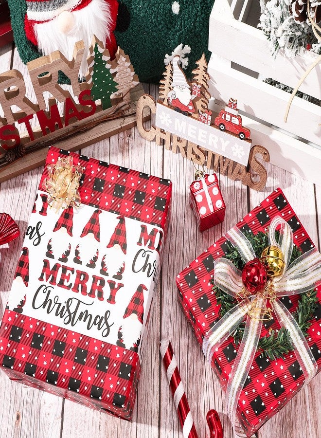 LeZakaa Christmas Red Wrapping Paper Jumbo Roll, Merry Christmas Lettering, Gnome & Red-black Buffalo Plaid Reversible Design for Festive Winter Holiday, Family Gathering, 30 in x 100 ft(250 sq.ft.) - Image 3