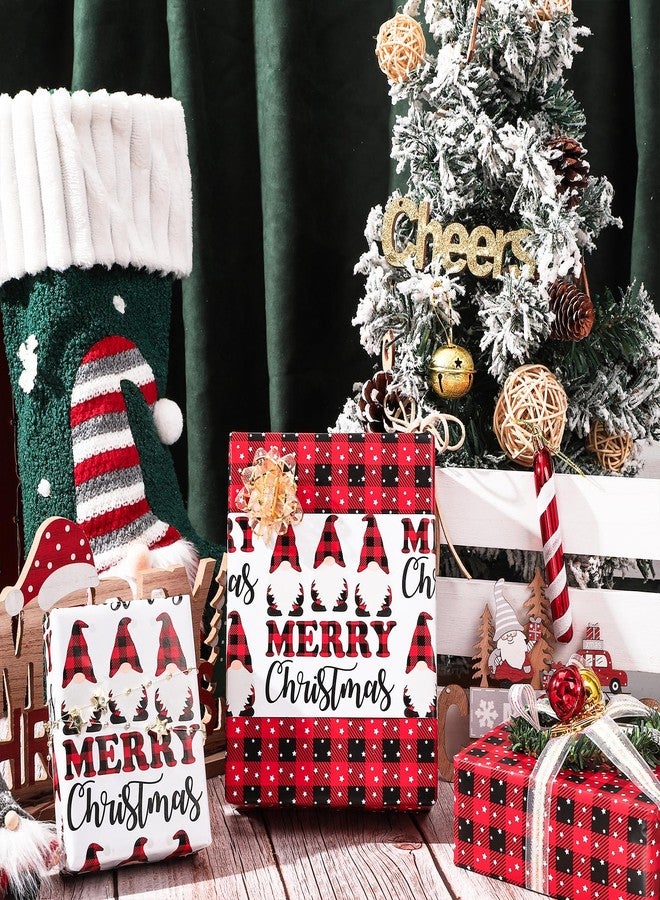 LeZakaa Christmas Red Wrapping Paper Jumbo Roll, Merry Christmas Lettering, Gnome & Red-black Buffalo Plaid Reversible Design for Festive Winter Holiday, Family Gathering, 30 in x 100 ft(250 sq.ft.) - Image 4