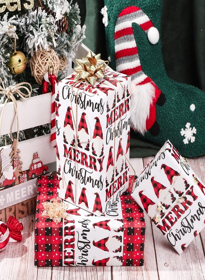 LeZakaa Christmas Red Wrapping Paper Jumbo Roll, Merry Christmas Lettering, Gnome & Red-black Buffalo Plaid Reversible Design for Festive Winter Holiday, Family Gathering, 30 in x 100 ft(250 sq.ft.) - Image 2