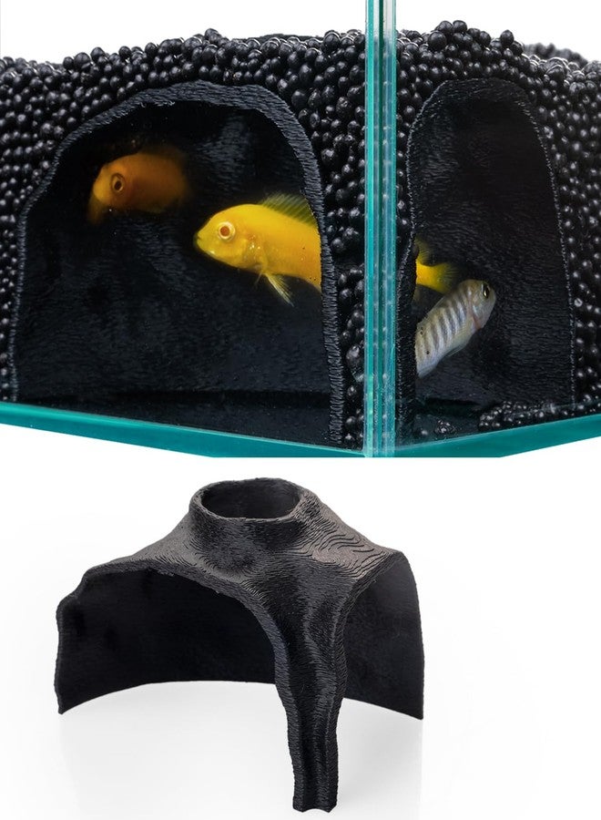 ORBIDYN Aquarium Cave - Rock Texture Fish Shelter with 180° Viewing Angle, Betta Fish Tank Accessories, Shrimp & Snails - Aquarium Decor & Tunnel (Black) - Image 1