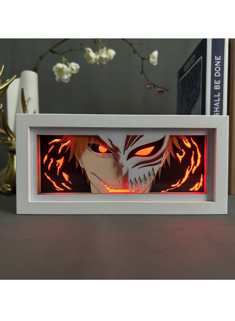 Anime BLEACH Kurosaki Ichigo Paper Carving Light, Anime Paper Cutting Light RGB Remote Control 16 Color Brightness Adjustable Desktop Night Light - Image 1