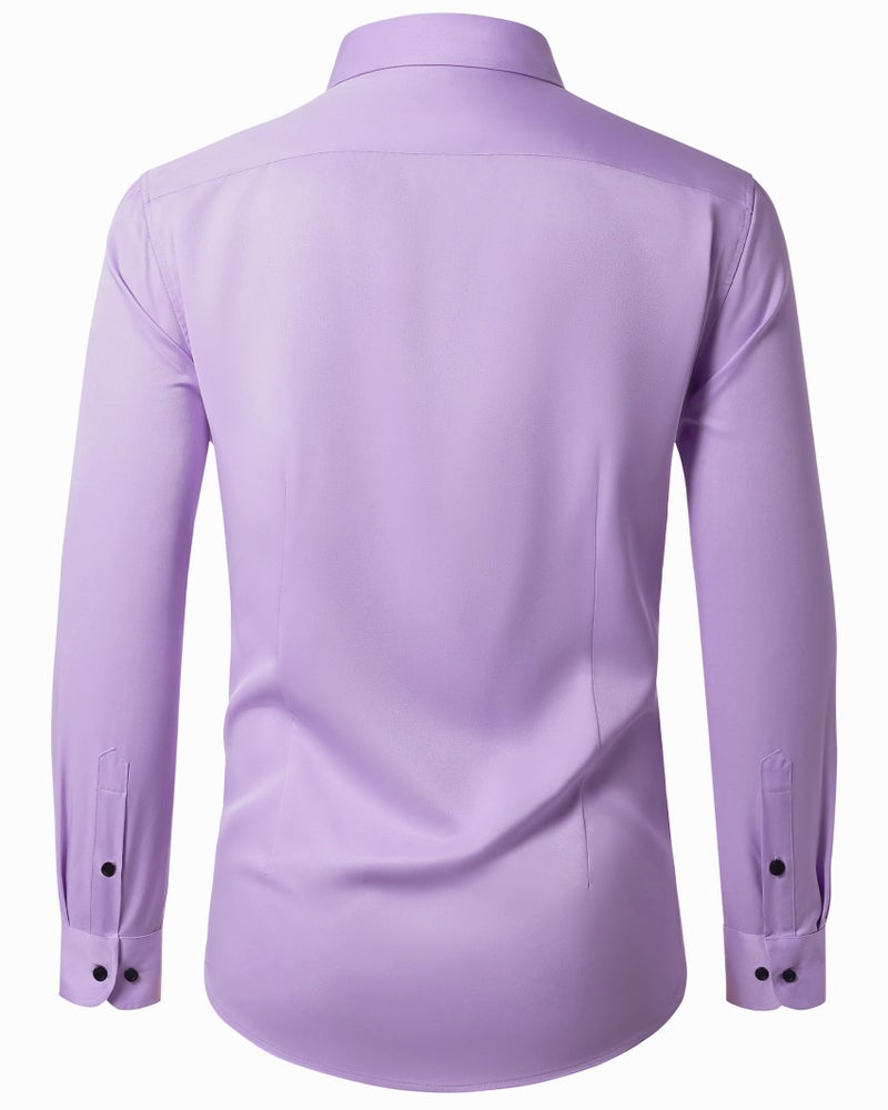 Lusead Lavender Button Down Shirt Men Long Sleeve Wrinkle Free Formal Art Exhibition Slim Fit Church Men Dress Shirts - Image 2