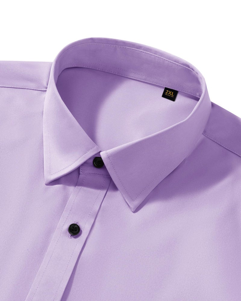 Lusead Lavender Button Down Shirt Men Long Sleeve Wrinkle Free Formal Art Exhibition Slim Fit Church Men Dress Shirts - Image 3