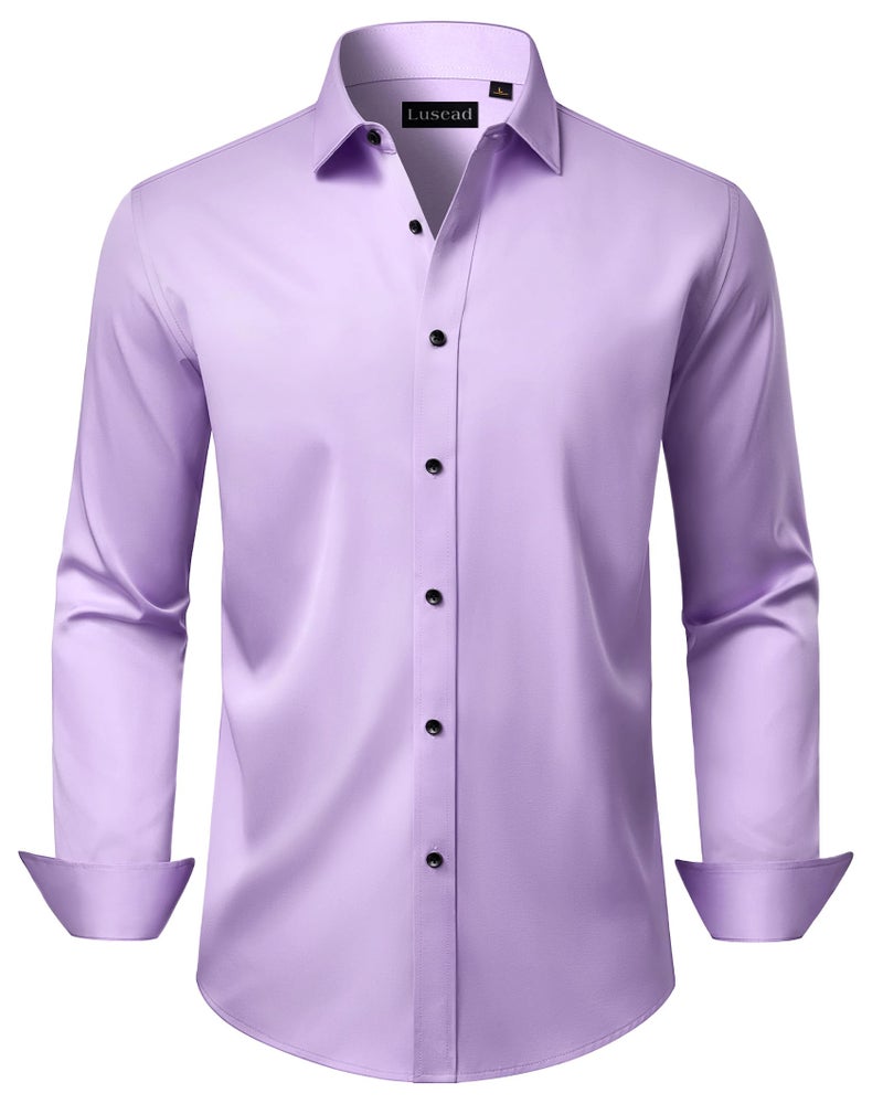 Lusead Lavender Button Down Shirt Men Long Sleeve Wrinkle Free Formal Art Exhibition Slim Fit Church Men Dress Shirts - Image 1