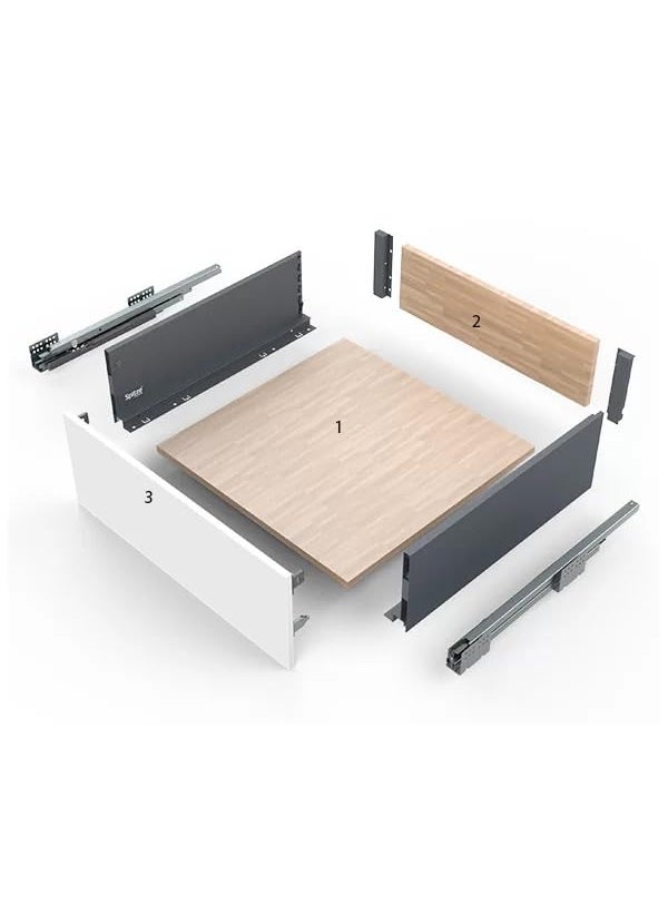 DBR - DBR Kitchen Slim Tandem Box for Drawer System With Soft Close Load Capacity Upto 40 Kg Grey 8 x 20 Inch Depth 500mm - Image 1