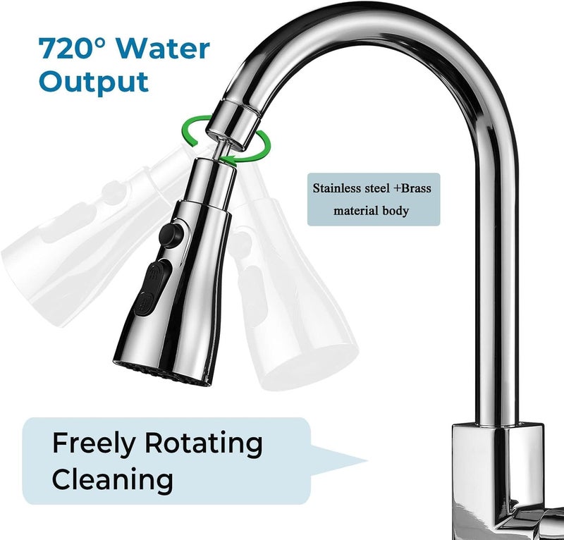 zinley Tap Extender For Kitchen Sink Univesal Kitchen Fauet 3 Function Pull Down Sink Sprayer Attachment For Faucet Pull out Spray Head Big Angle Rotatable kitchen sink accessories items - Image 3