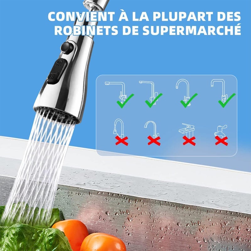 zinley Tap Extender For Kitchen Sink Univesal Kitchen Fauet 3 Function Pull Down Sink Sprayer Attachment For Faucet Pull out Spray Head Big Angle Rotatable kitchen sink accessories items - Image 5