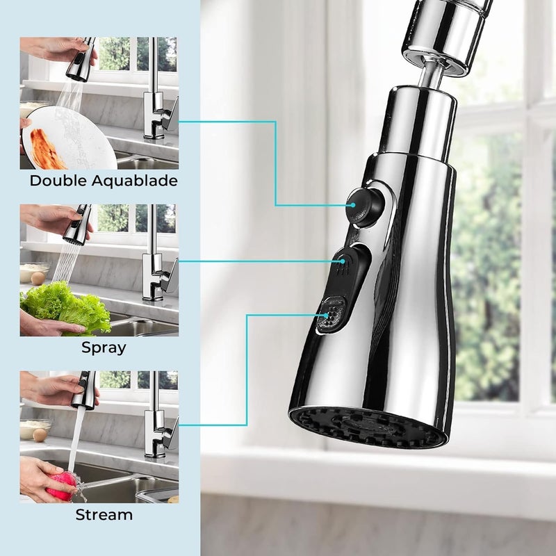 zinley Tap Extender For Kitchen Sink Univesal Kitchen Fauet 3 Function Pull Down Sink Sprayer Attachment For Faucet Pull out Spray Head Big Angle Rotatable kitchen sink accessories items - Image 4
