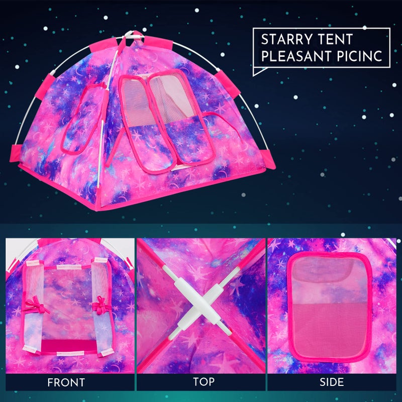 K. T. Fancy K.T. Fancy 18 PCS Girl Doll Travel Camping Tent Set and Accessories for 11.5 Inch Girl Doll Includes Doll Tent  Clothes  Backpack  Toy Dog  Placemat  Toy Phone  Glasses (Doll NOT Included) - Image 4