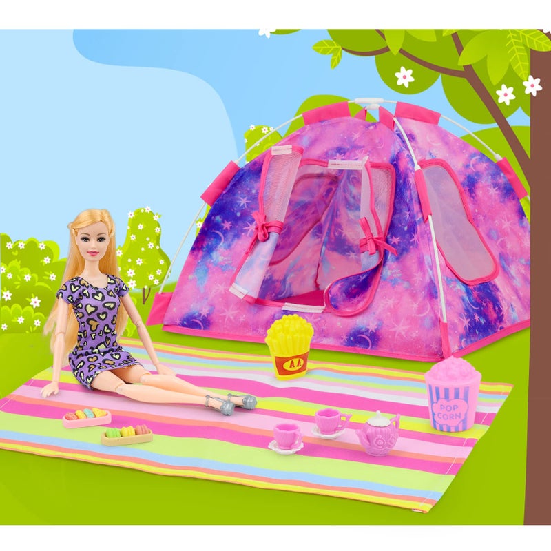 K. T. Fancy K.T. Fancy 18 PCS Girl Doll Travel Camping Tent Set and Accessories for 11.5 Inch Girl Doll Includes Doll Tent  Clothes  Backpack  Toy Dog  Placemat  Toy Phone  Glasses (Doll NOT Included) - Image 5