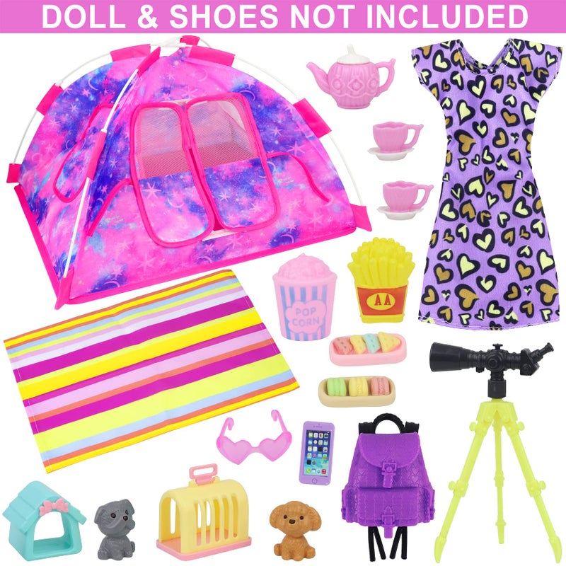 K. T. Fancy K.T. Fancy 18 PCS Girl Doll Travel Camping Tent Set and Accessories for 11.5 Inch Girl Doll Includes Doll Tent  Clothes  Backpack  Toy Dog  Placemat  Toy Phone  Glasses (Doll NOT Included) - Image 2