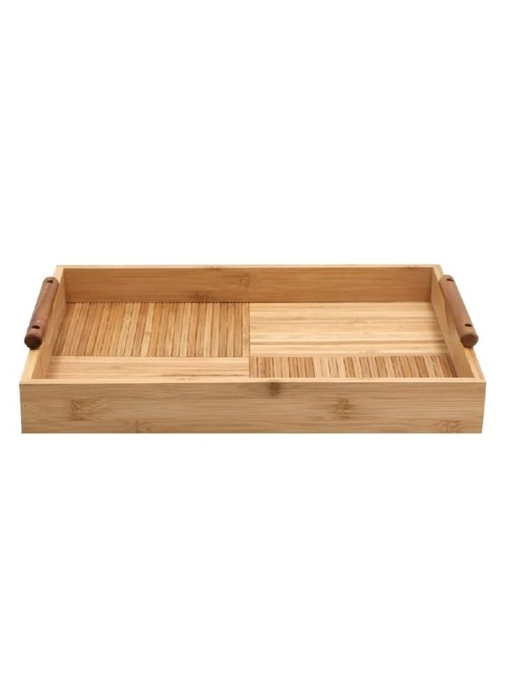 Bamboo Serving Tray with Handles – Sectioned Base – 43x26cm - Image 1