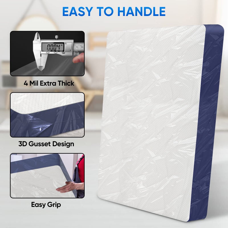 TICONN 2PK Plastic Mattress Bag for Moving Storage, Waterproof Mattress Protector Cover, Heavy-Duty Mattress Moving Supplies (4 mil, King) - Image 2