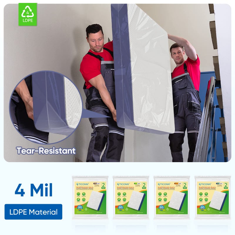 TICONN 2PK Plastic Mattress Bag for Moving Storage, Waterproof Mattress Protector Cover, Heavy-Duty Mattress Moving Supplies (4 mil, King) - Image 5