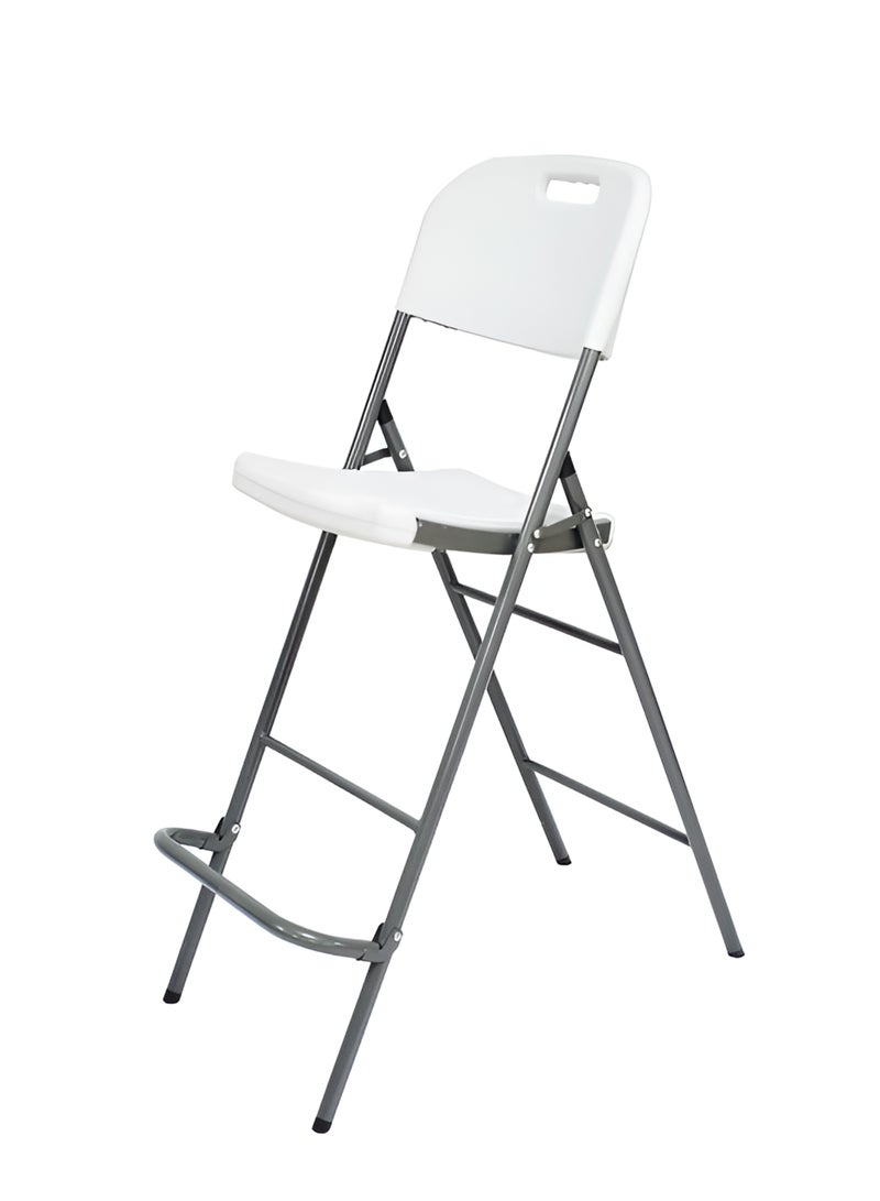 كرسي بار مرتفع قابل للطي ومصبوب بالنفخ مع مسند للقدمين قابل للطي للمنزل والمطبخ والمكتب والمطعم، محمول وخفيف الوزن ومتين ومتعدد الأغراض للأنشطة الداخلية والخارجية، باللون الأبيض - Image 2