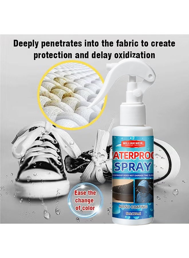 ويليام وير بخاخ واقٍ للماء من الجلد المزوي والقماش، بخاخ لمقاومة الماء للقماش، بخاخ نانوي طارد للماء للأحذية، الأحذية الطويلة، الخيام والمظلات، طارد للسائل والبقع، مقاوم للأوساخ والماء، حماية من المطر والبقع، 120 مل - Image 2