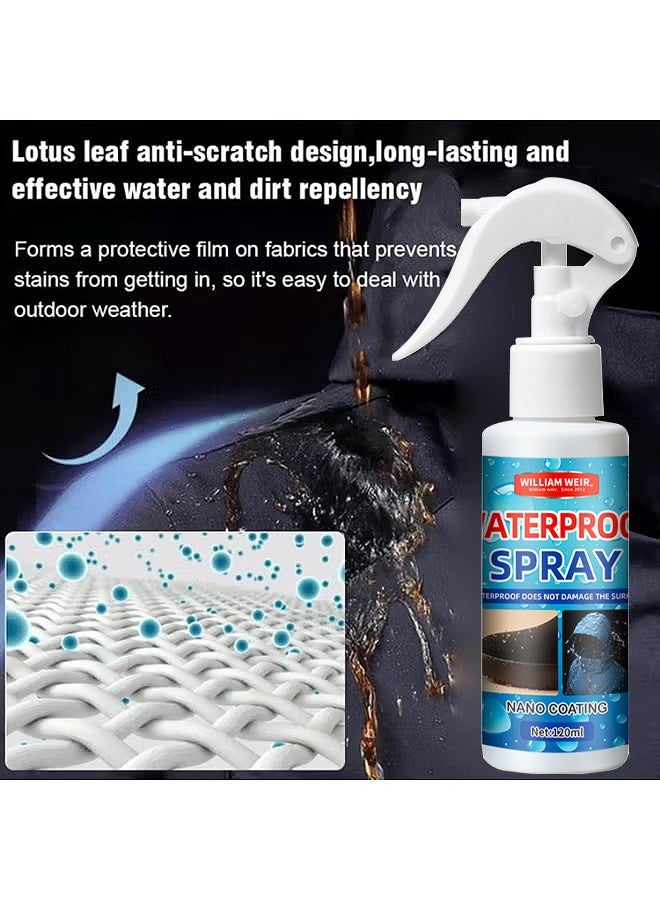 ويليام وير بخاخ واقٍ للماء من الجلد المزوي والقماش، بخاخ لمقاومة الماء للقماش، بخاخ نانوي طارد للماء للأحذية، الأحذية الطويلة، الخيام والمظلات، طارد للسائل والبقع، مقاوم للأوساخ والماء، حماية من المطر والبقع، 120 مل - Image 4