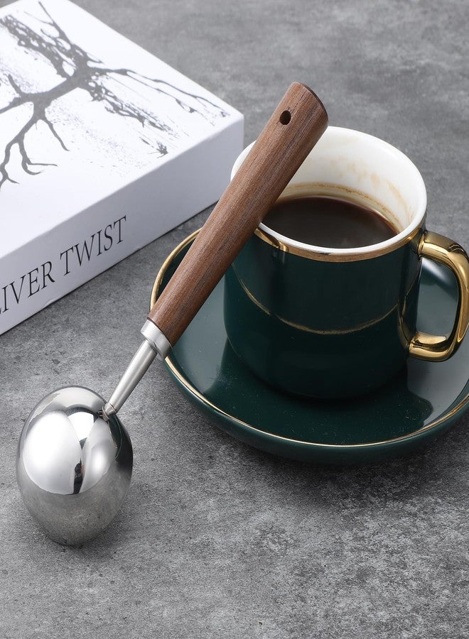 Fyntave 30ML Vintage Coffee Measuring Spoon with Long Wooden Handle 10g Capacity Metal Tablespoon Stainless Steel Coffee Scoop Kitchen Utensil Spoon for Coffees Tea Bath Salts - Image 4