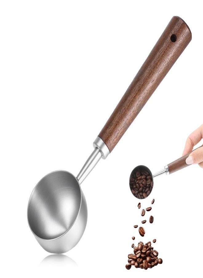 Fyntave 30ML Vintage Coffee Measuring Spoon with Long Wooden Handle 10g Capacity Metal Tablespoon Stainless Steel Coffee Scoop Kitchen Utensil Spoon for Coffees Tea Bath Salts - Image 1