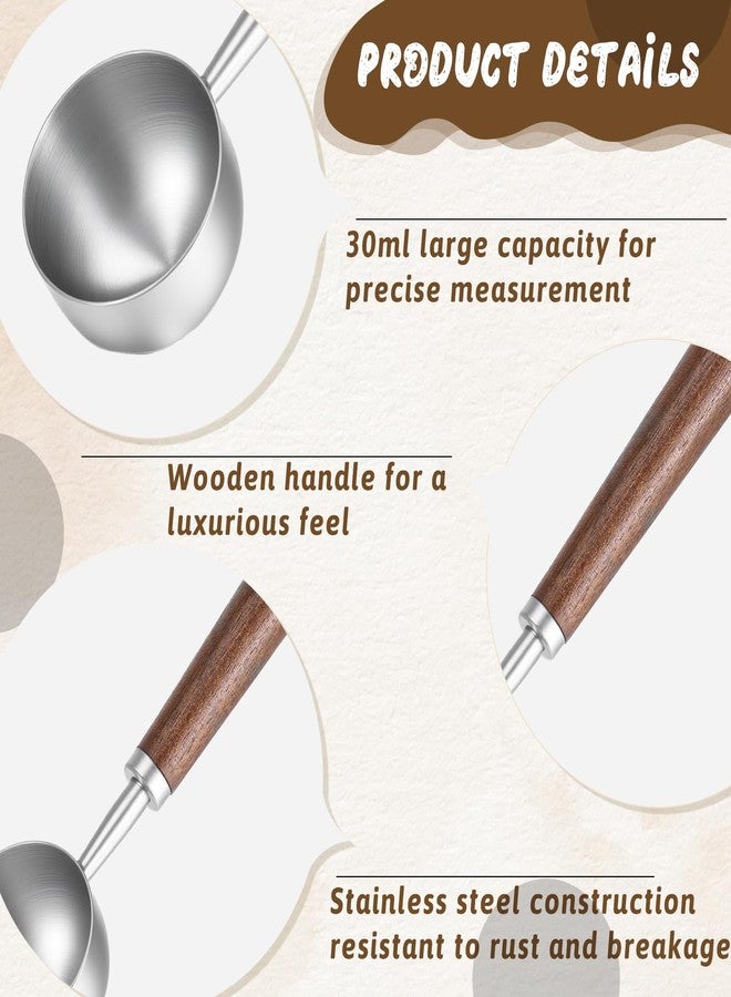 Fyntave 30ML Vintage Coffee Measuring Spoon with Long Wooden Handle 10g Capacity Metal Tablespoon Stainless Steel Coffee Scoop Kitchen Utensil Spoon for Coffees Tea Bath Salts - Image 3